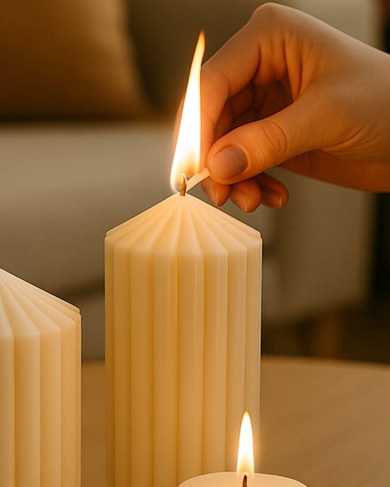 Accensione di candele profumate in cera vegetale colata a mano "Collezione Cosmo", atmosfera calda e accogliente by Stardust Emotional BoutiqueStardust