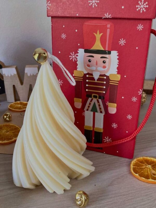 Candela profumata Bianco Natale in cera di soia a forma di albero di natale con Confezione regalo